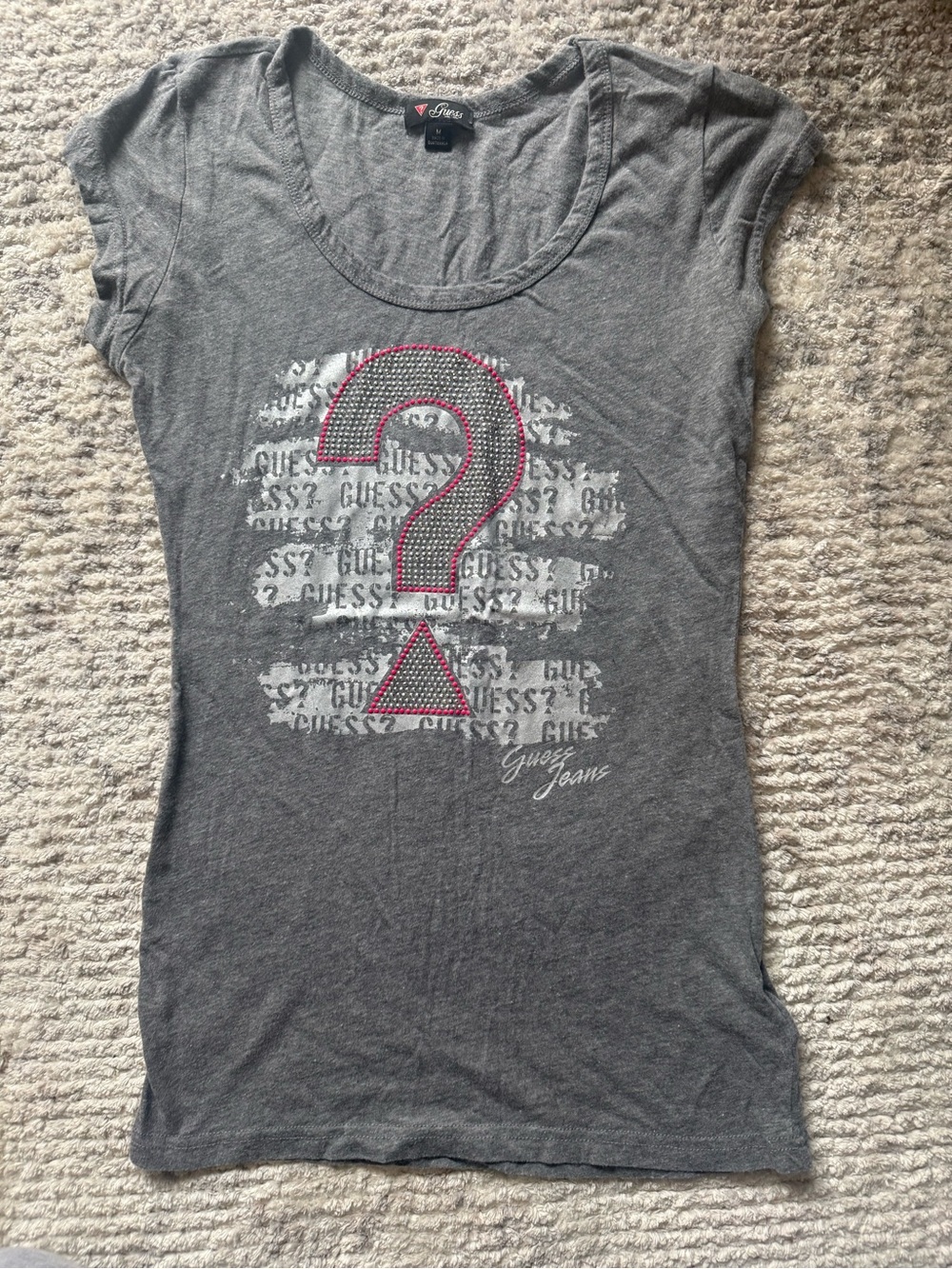 Women’s Guess Gray Short Sleeve Tee with rhinestone accent